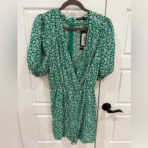 Nasty Gal Green Floral Long Sleeve Romper